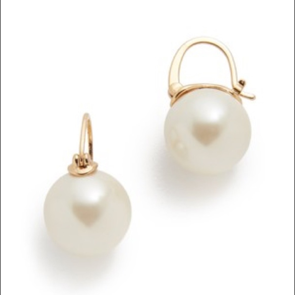 NEW Kate Spade Shine on Gold Signed Pearl Drop Earrings Cream White Clip